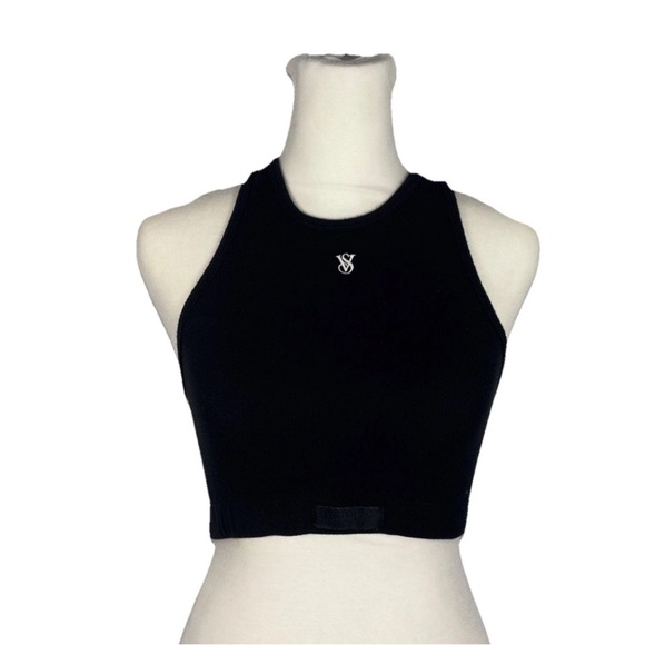 Victoria Secret Women Top Small Black Cropped Ribbed Racerback Tank Bralette - Picture 1 of 10